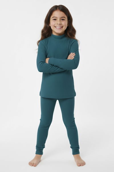 Kız Çocuk Petrol Fitilli Ribana Takım - 28104-PETROL 