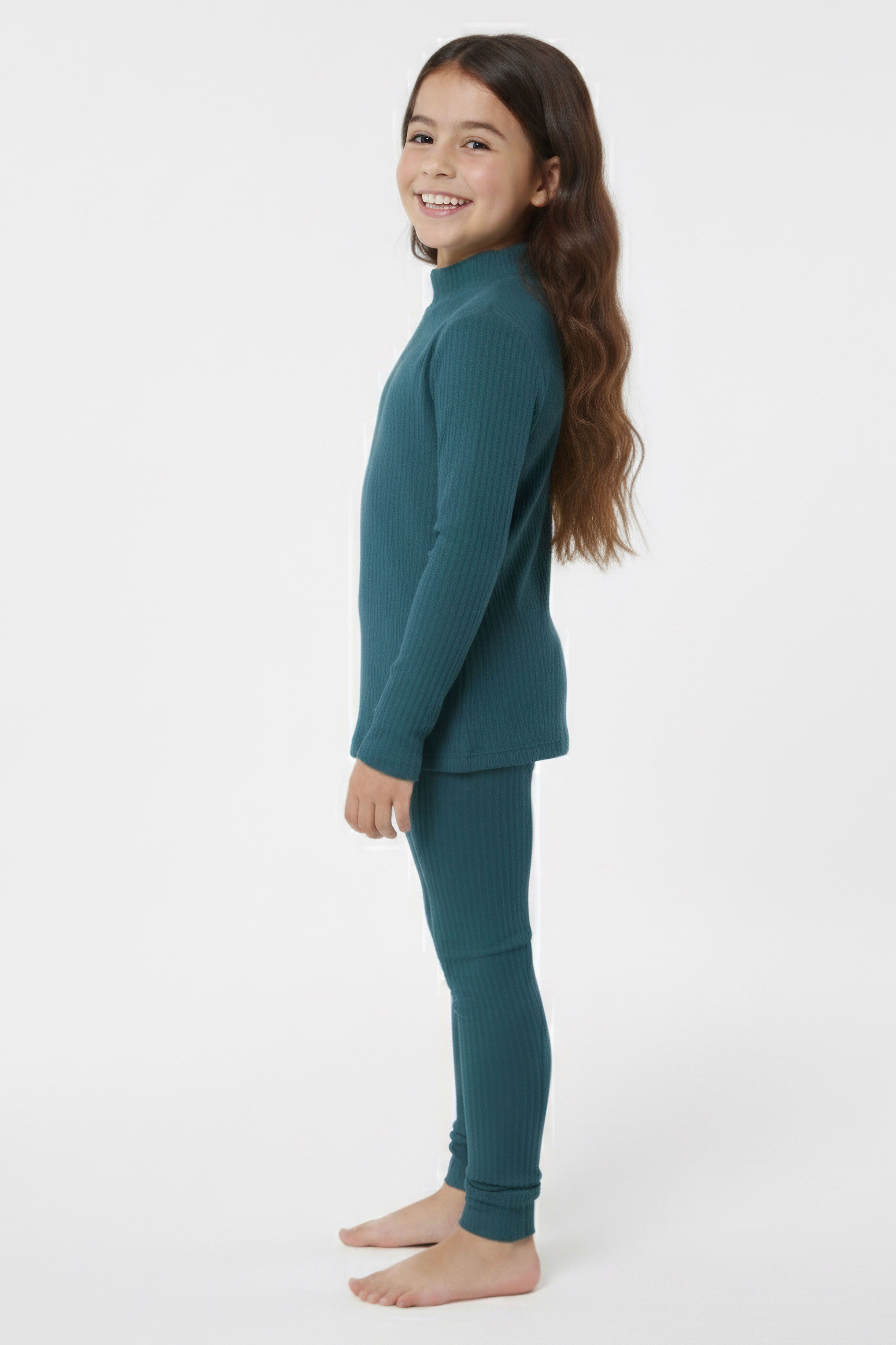 Kız Çocuk Petrol Fitilli Ribana Takım - 28104-PETROL - 2