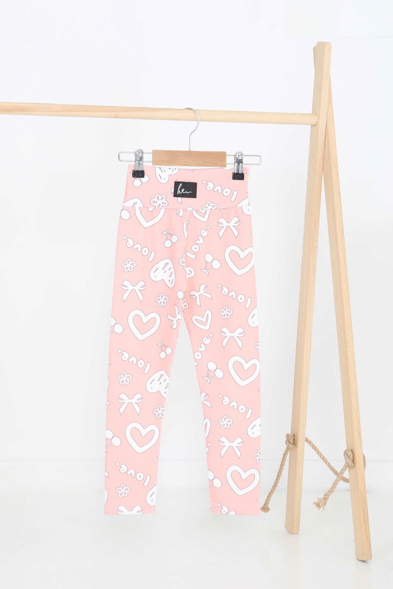 Kız Çocuk Pudra Baskılı Armalı Tayt - 27202 - TOFİSA