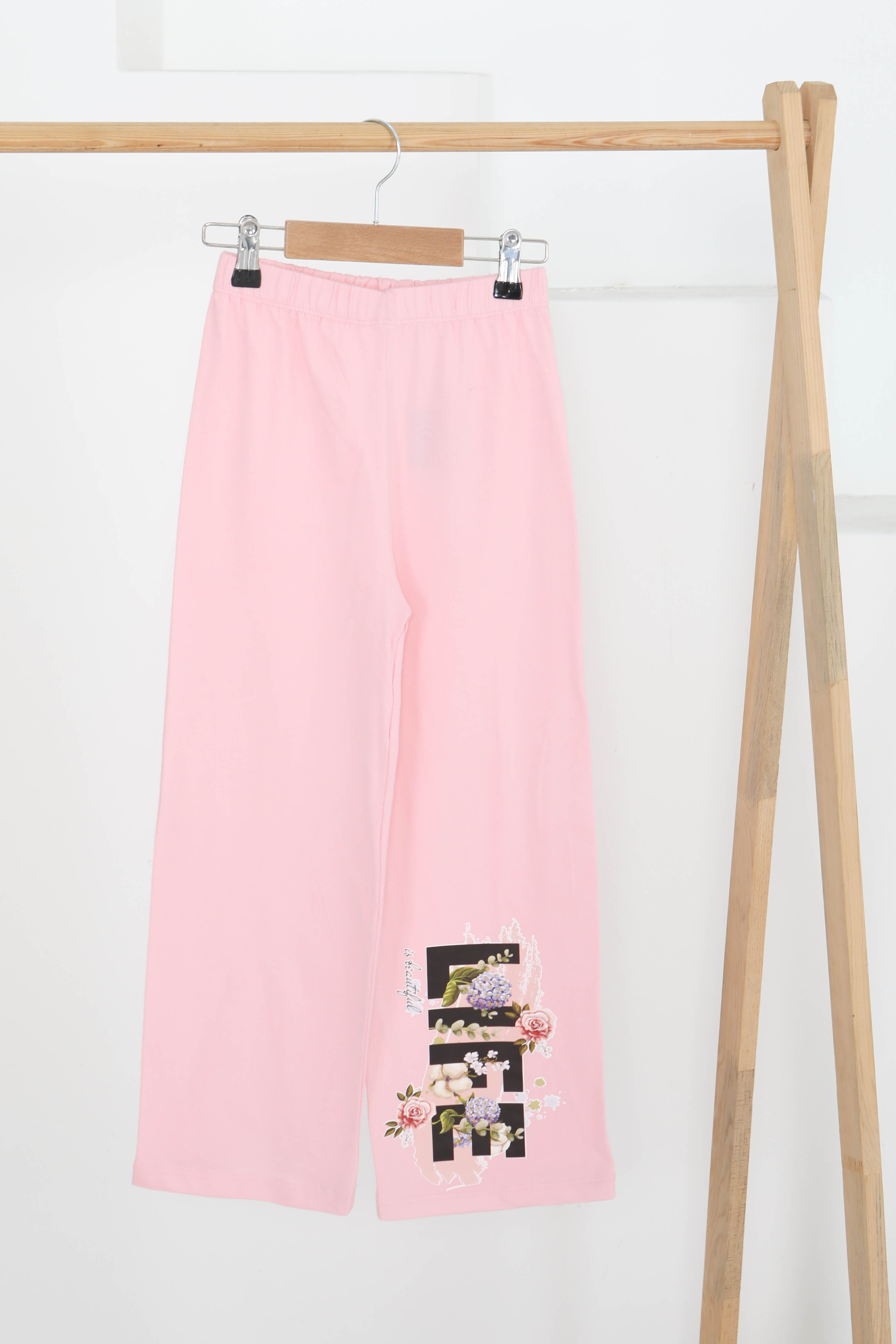 Kız Çocuk Pudra Baskılı Pijama Alt - 27385 - 1