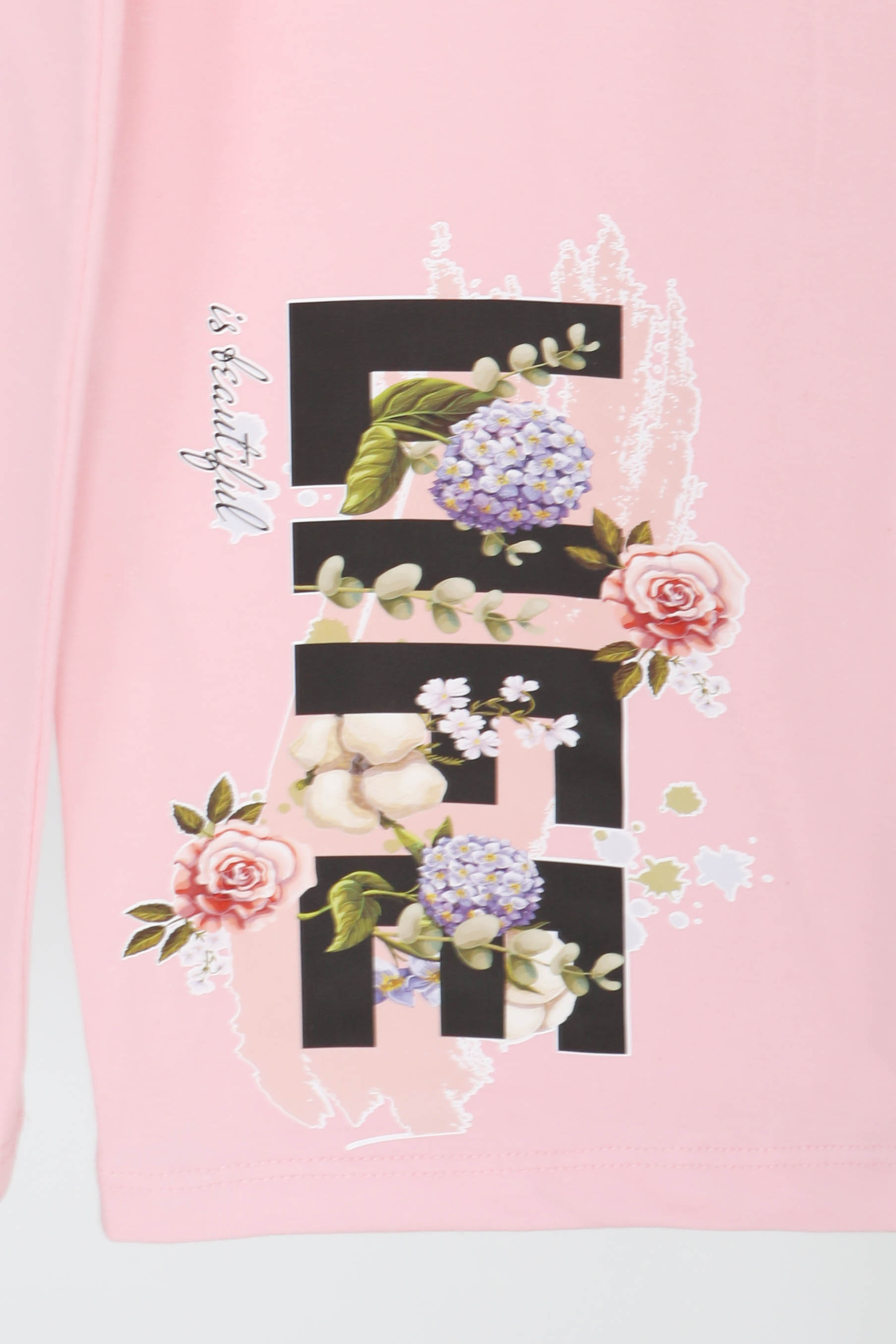 Kız Çocuk Pudra Baskılı Pijama Alt - 27385 - 2