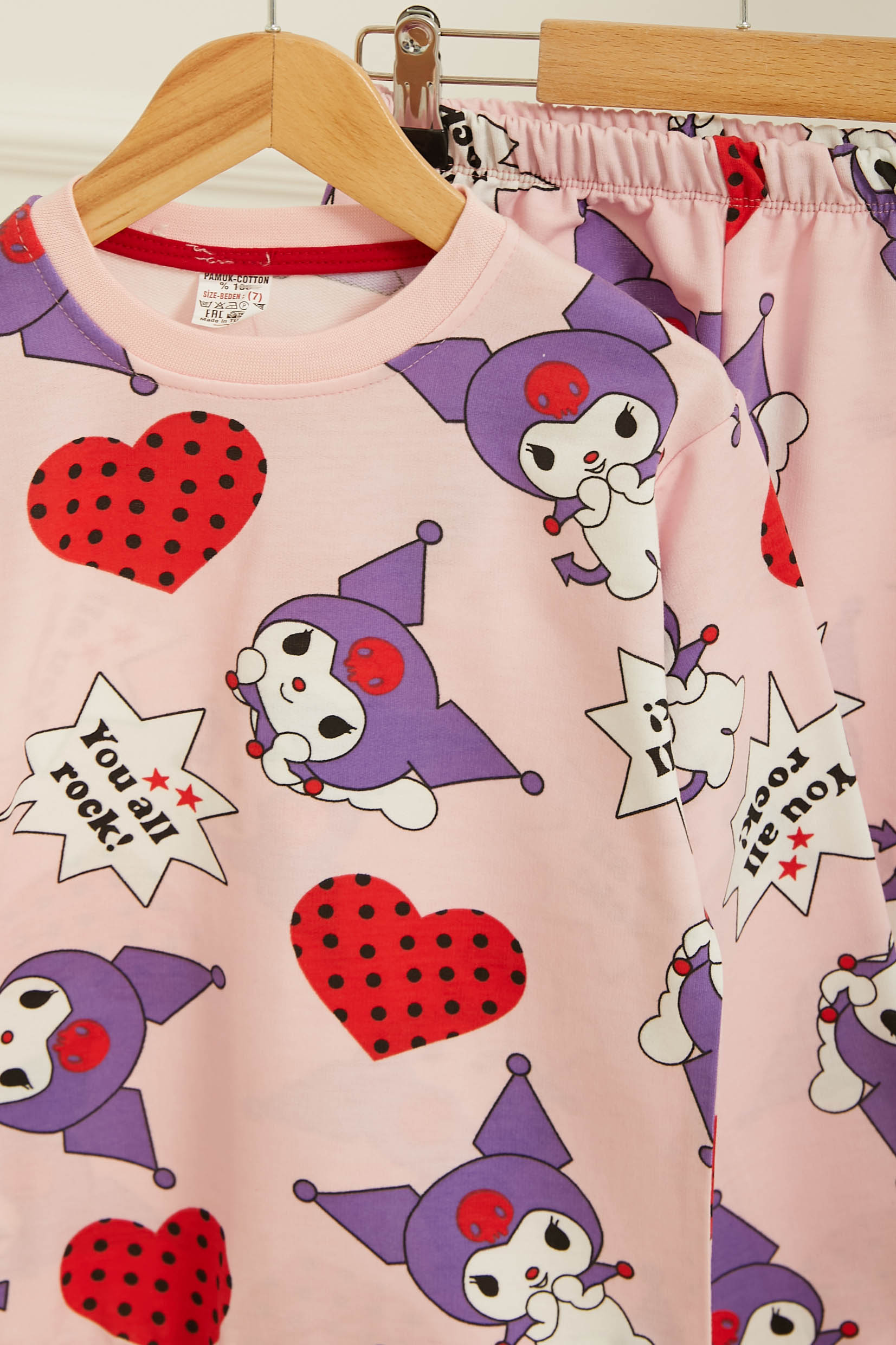 Kız Çocuk Pudra Baskılı Pijama Takımı - 26805 - 2
