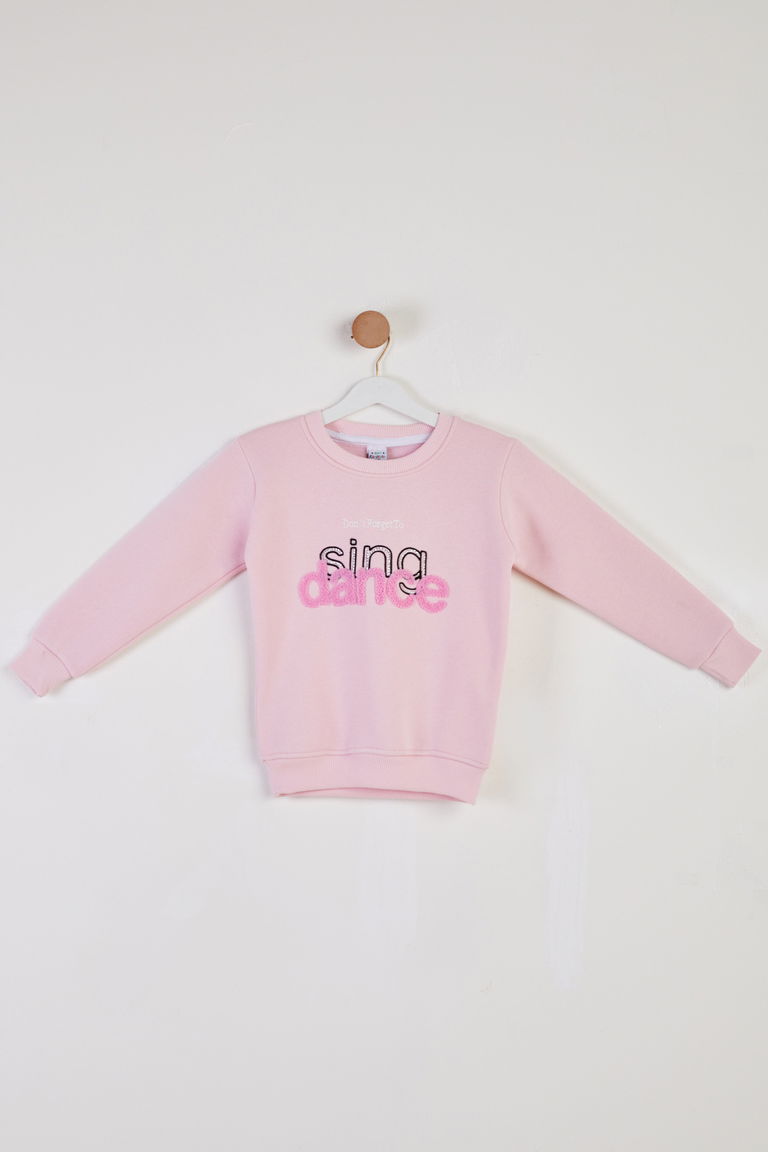 Kız Çocuk Pudra Nakışlı Sweatshirt - 26457 - TOFİSA