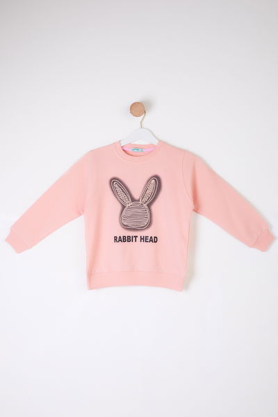 Kız Çocuk Pudra Tavşan Sweatshirt - 26101 