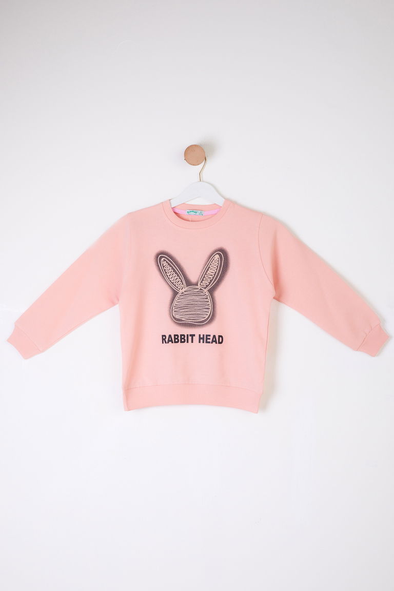 Kız Çocuk Pudra Tavşan Sweatshirt - 26101 - TOFİSA