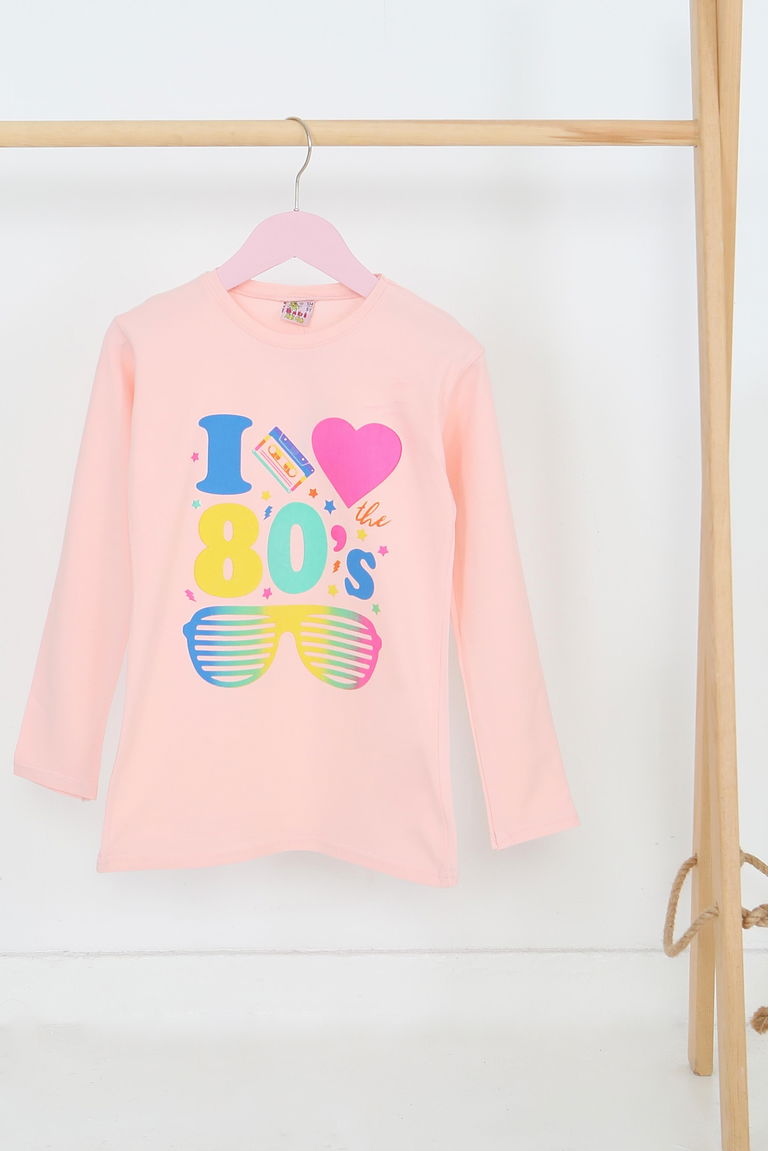 Kız Çocuk Pudra Uzun Kollu Baskılı Penye Badi - 27692 - TOFİSA