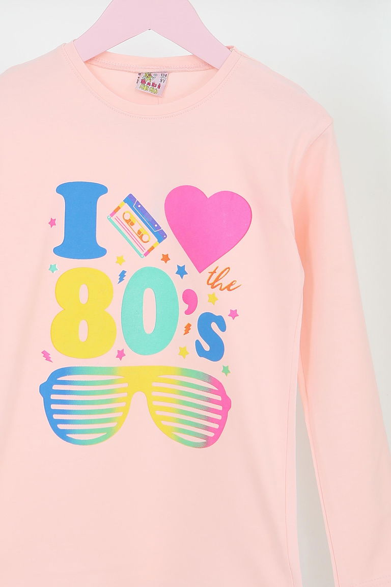 Kız Çocuk Pudra Uzun Kollu Baskılı Penye Badi - 27692 - TOFİSA