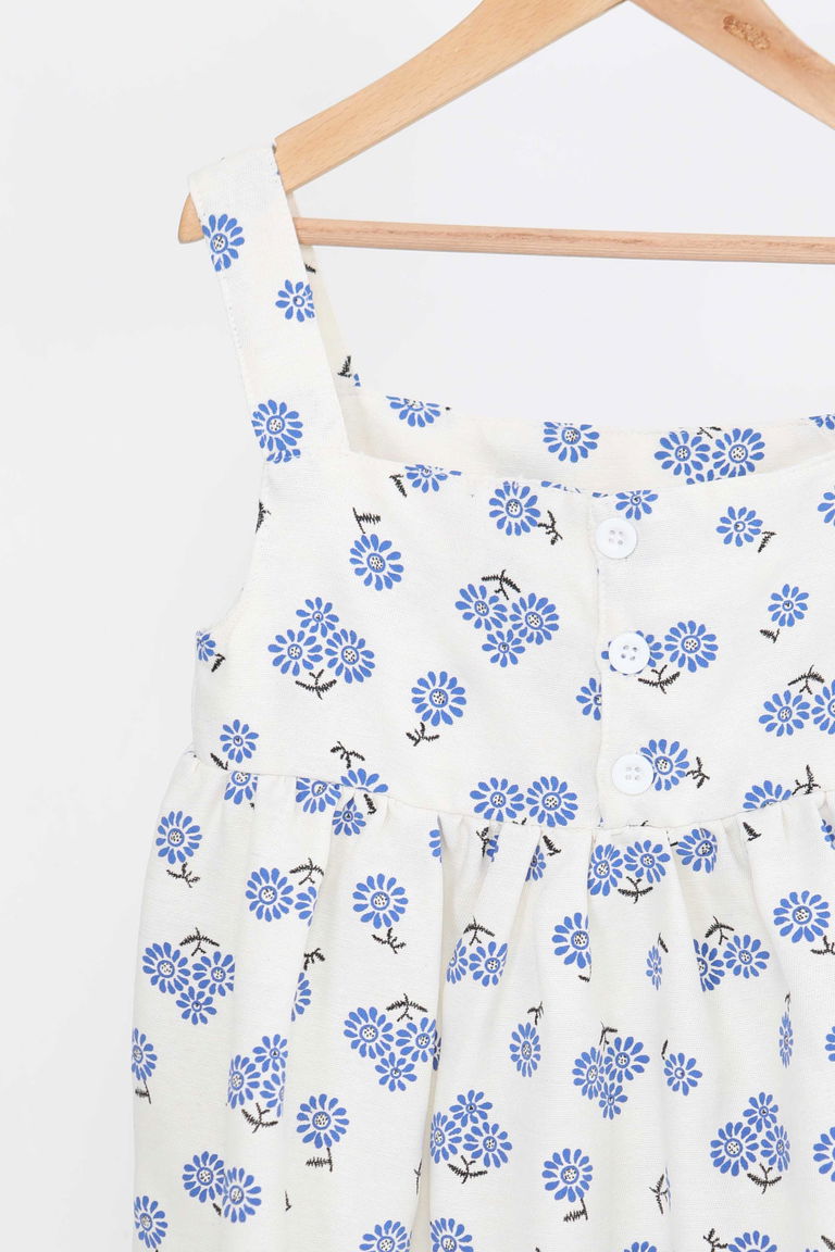 Kız Çocuk Saks Çiçek Desenli Elbise - 27217 - TOFİSA