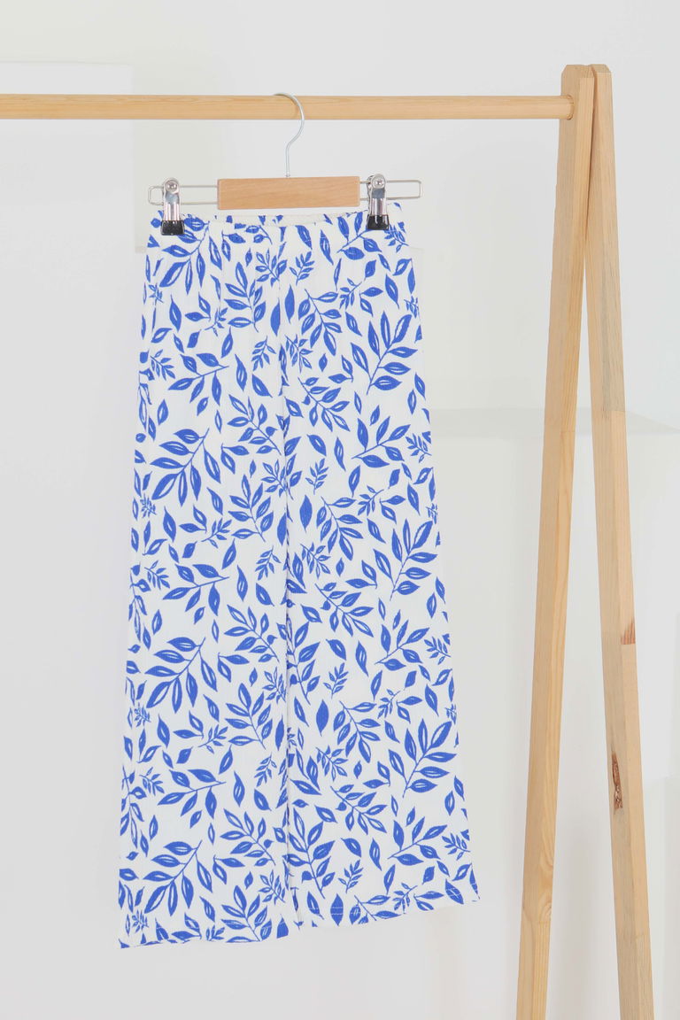 Kız Çocuk Saks Çiçek Desenli Pantolon - 27499