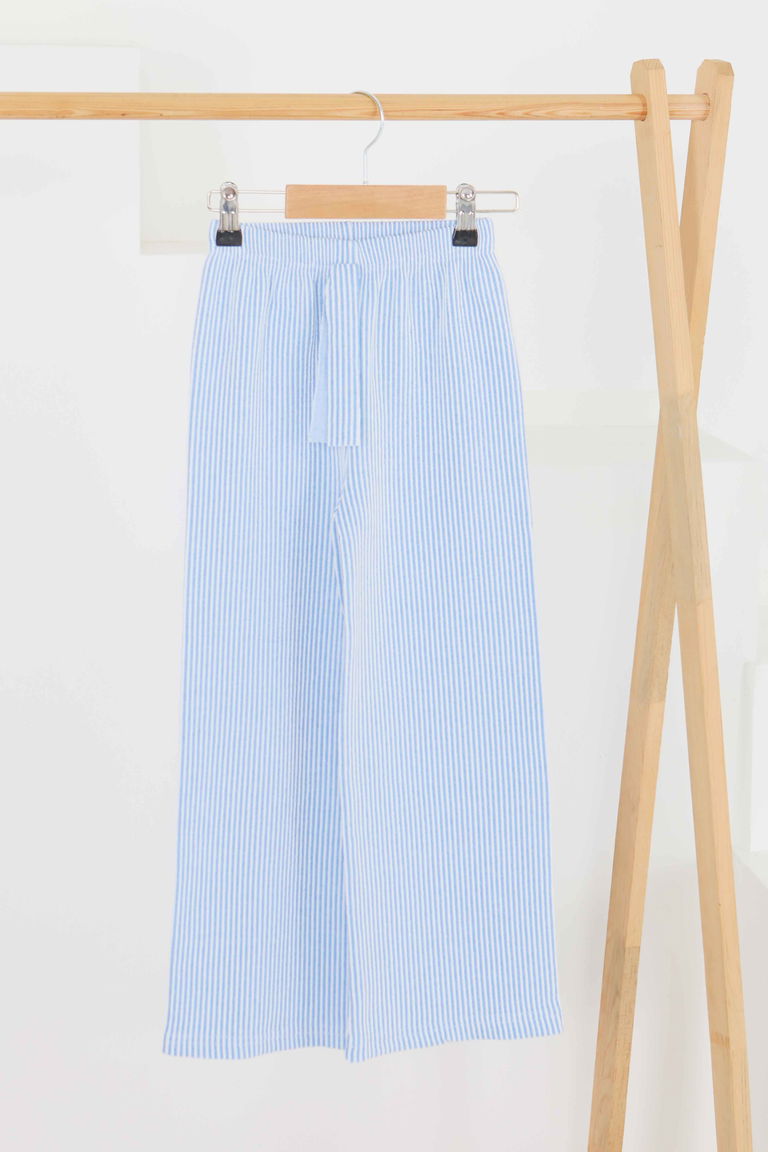 Kız Çocuk Saks Çizgili Beli Lastikli Pantolon - 27448 - TOFİSA