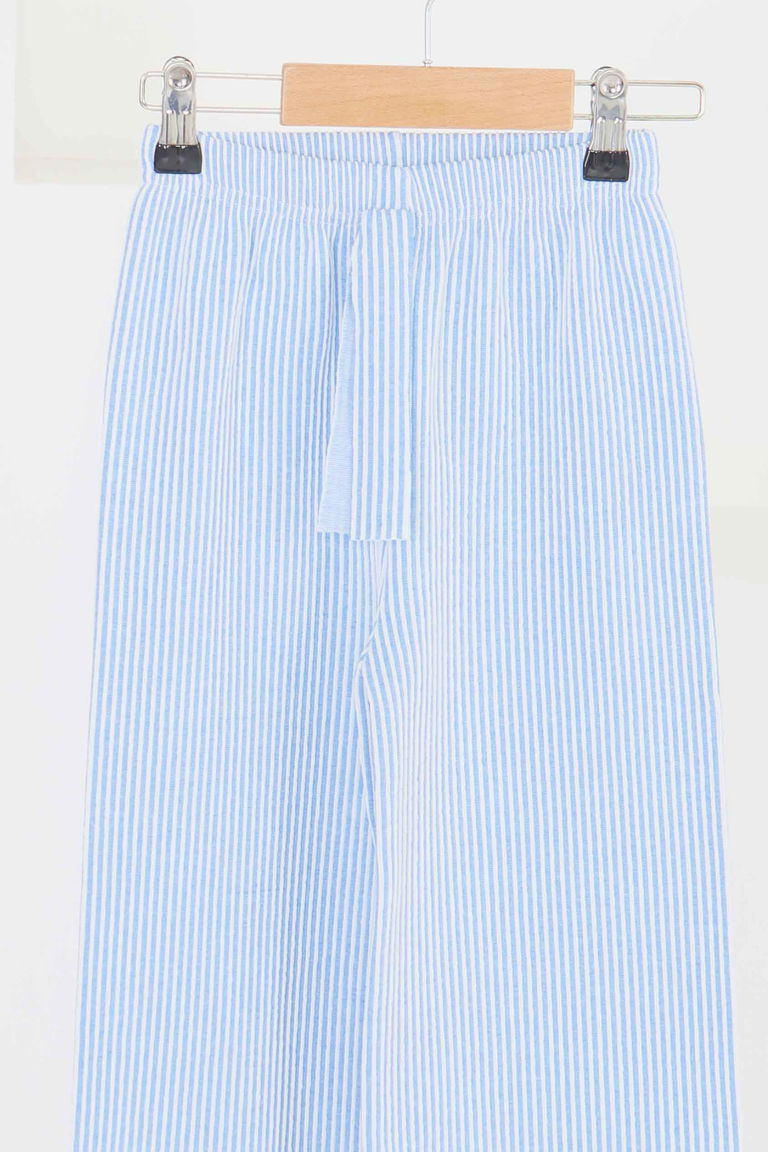 Kız Çocuk Saks Çizgili Beli Lastikli Pantolon - 27448 - TOFİSA