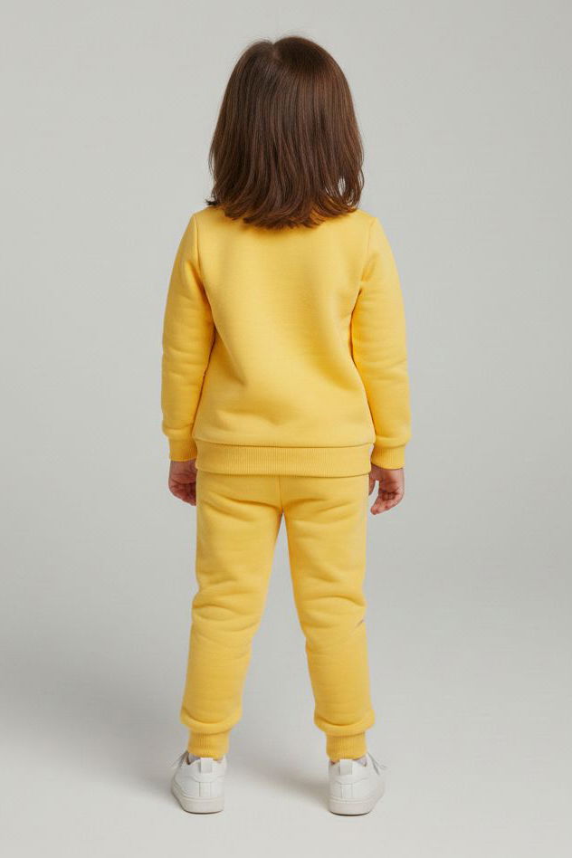 Kız Çocuk Sari Baskılı Şardonlu Pijama Takımı - 28099-SARI - 2