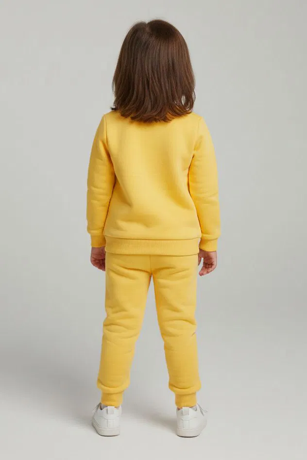 Kız Çocuk Sari Baskılı Şardonlu Pijama Takımı - 28099-SARI - TOFİSA