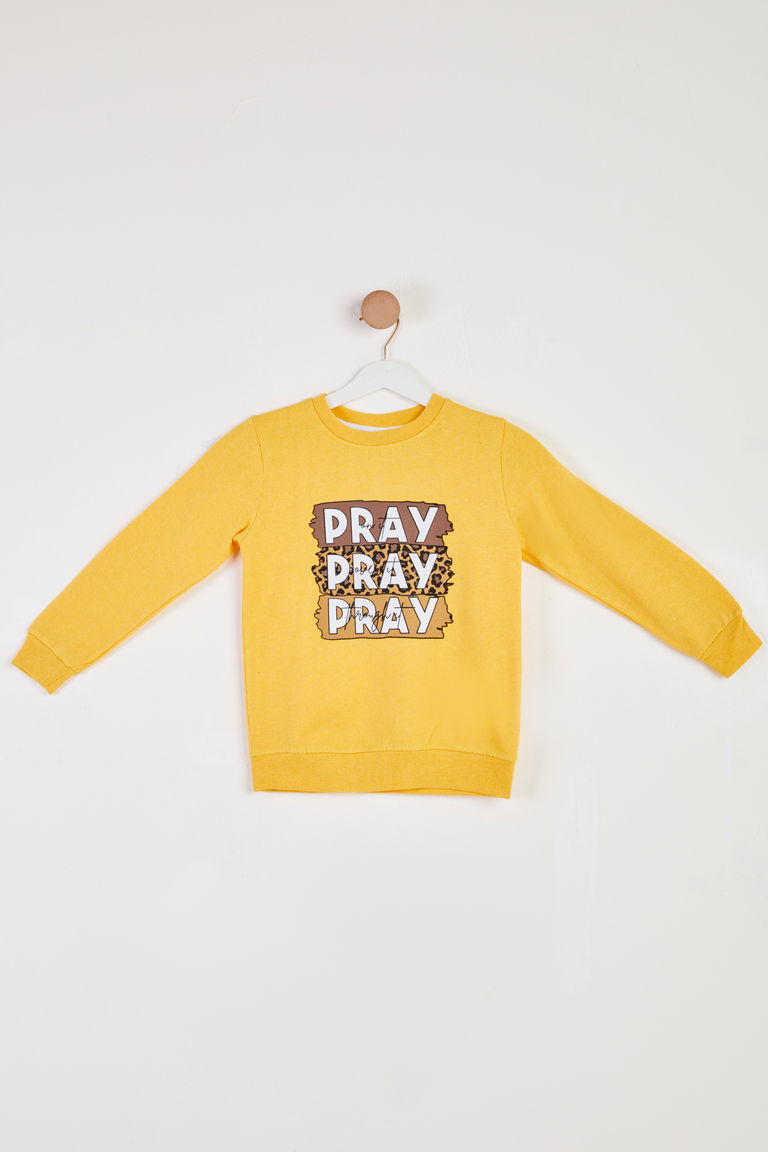 Kız Çocuk Sari Baskılı Sweatshirt - 26442 - TOFİSA