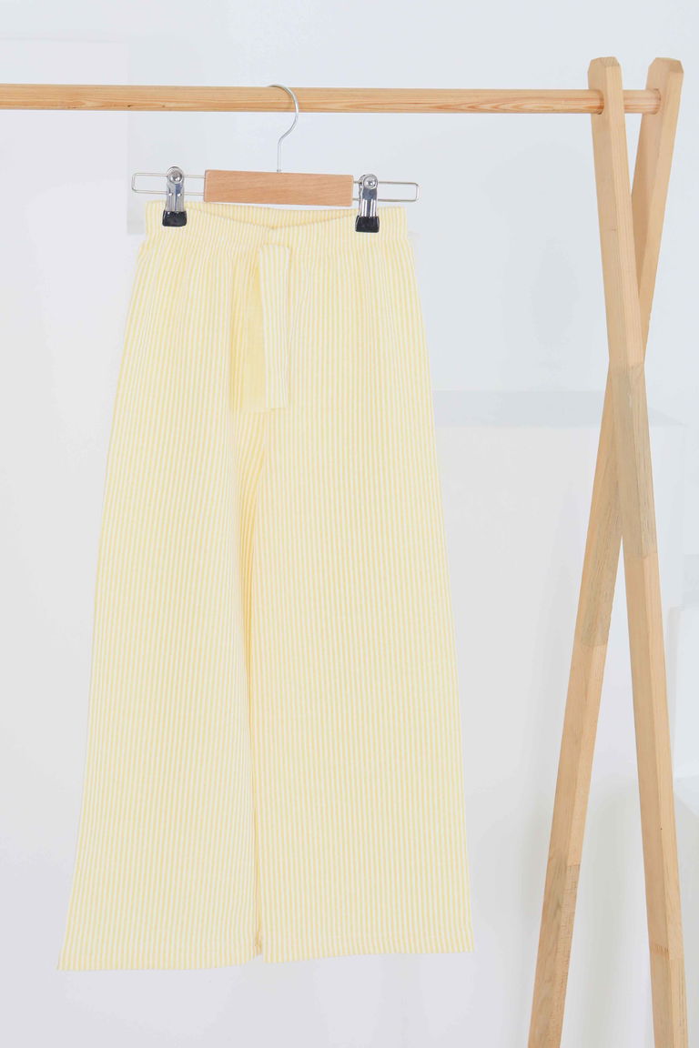 Kız Çocuk Sari Çizgili Beli Lastikli Pantolon - 27448 - TOFİSA