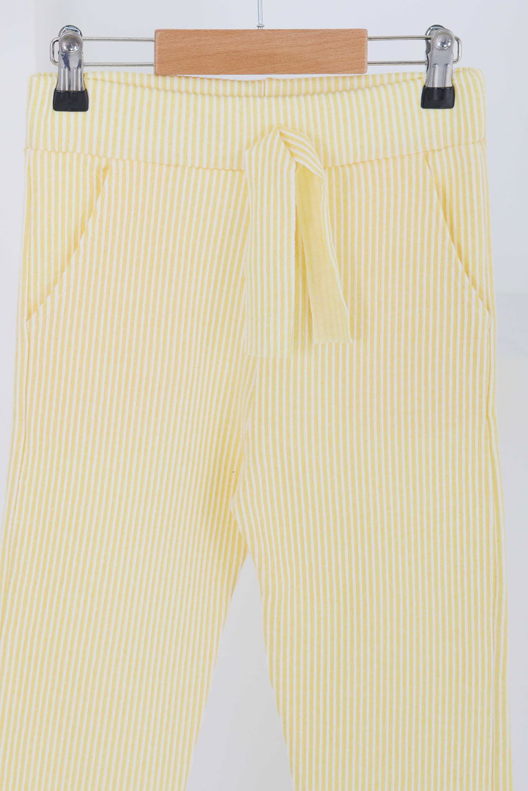 Kız Çocuk Sari Çizgili Cepli Pantolon - 27450 - TOFİSA