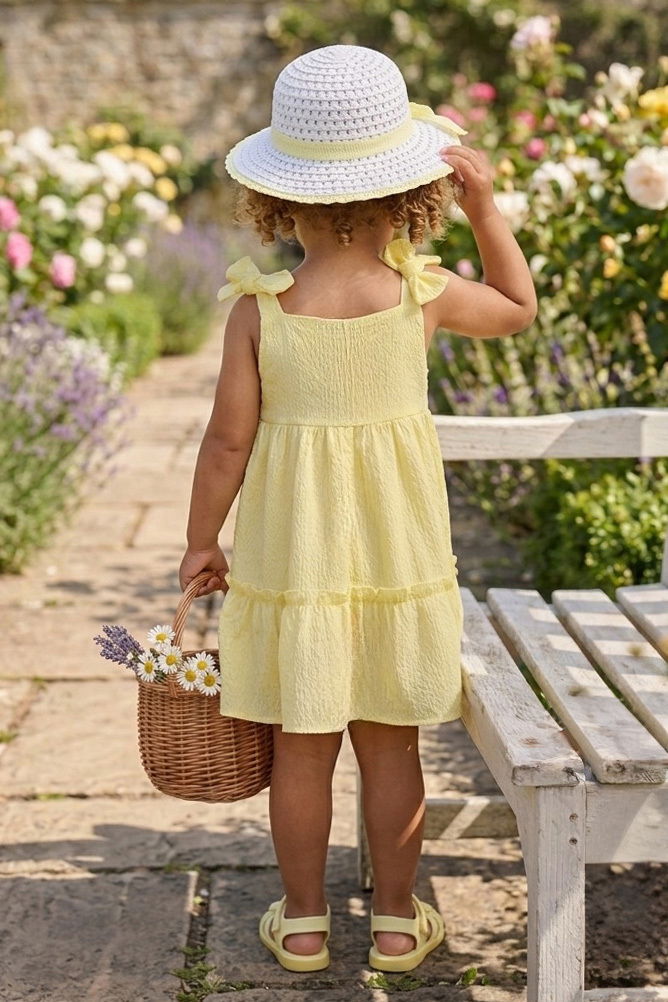 Kız Çocuk Sari Şapkalı Bürümcük Elbise - 28350-SARI - 3