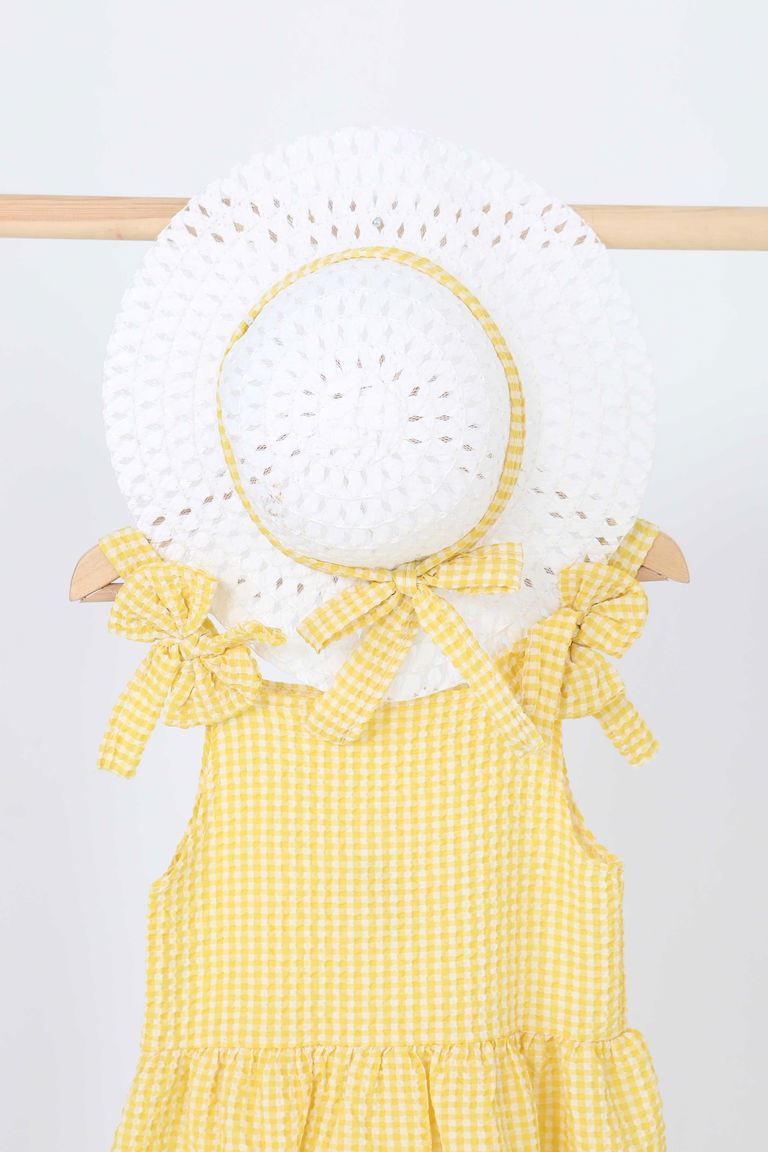 Kız Çocuk Sari Şapkalı Elbise - 27050 - TOFİSA