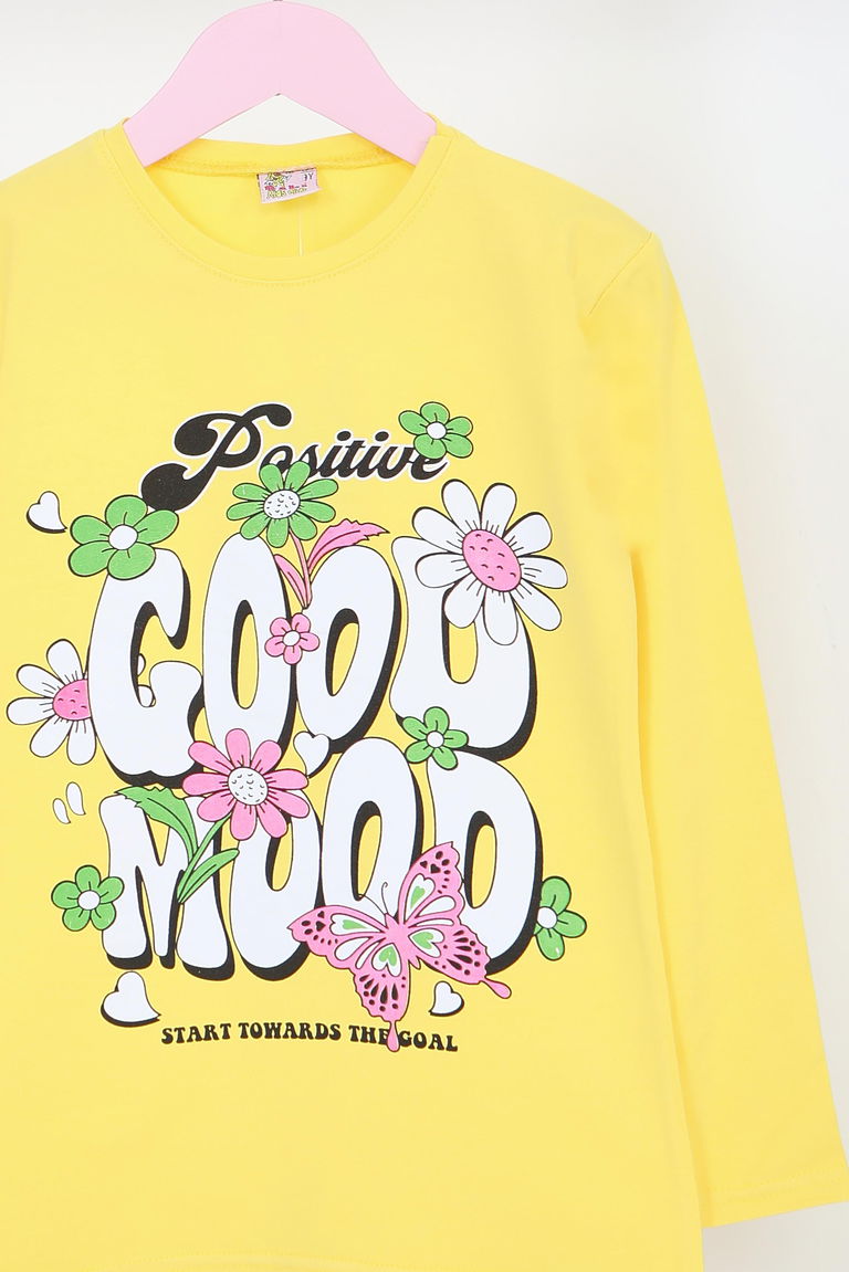 Kız Çocuk Sari Uzun Kollu Baskılı Penye Badi - 27691 - TOFİSA