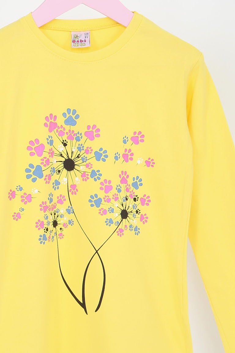 Kız Çocuk Sari Uzun Kollu Baskılı Penye Badi - 27696 - TOFİSA