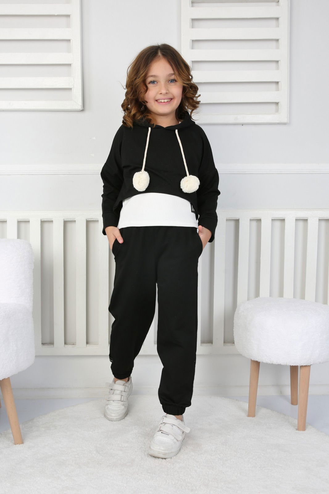 Kız Çocuk Siyah 3 lü Kız Çocuk Takım - 26721 - 1