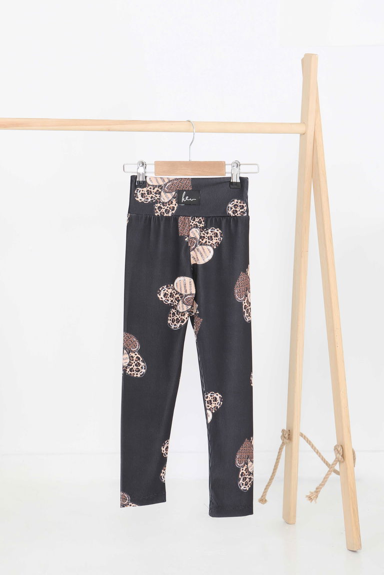 Kız Çocuk Siyah Baskılı Armalı Tayt - 27207 - TOFİSA