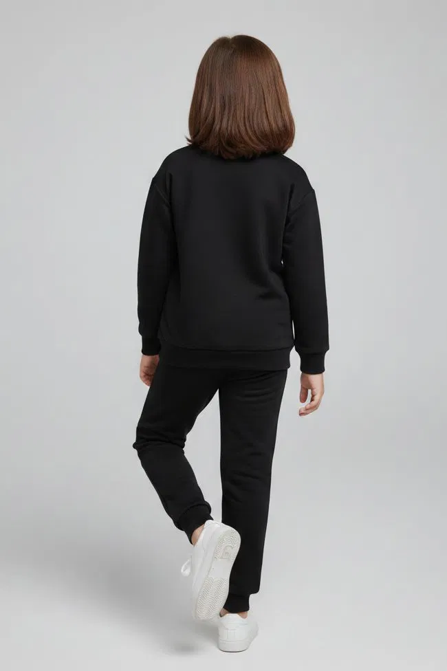 Kız Çocuk Siyah Baskılı Eşofman Takımı - 28175-SIYAH - 2