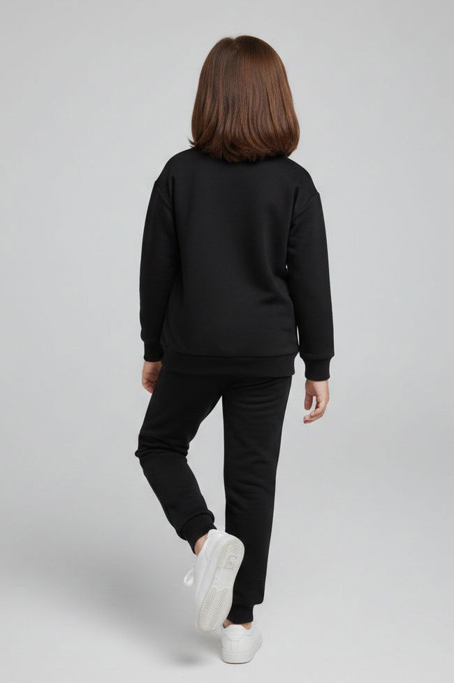 Kız Çocuk Siyah Baskılı Eşofman Takımı - 28175-SIYAH - TOFİSA