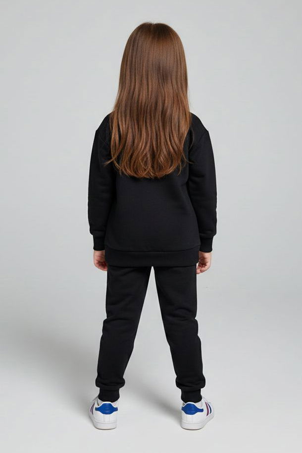 Kız Çocuk Siyah Baskılı Eşofman Takımı - 28176-SIYAH - 2