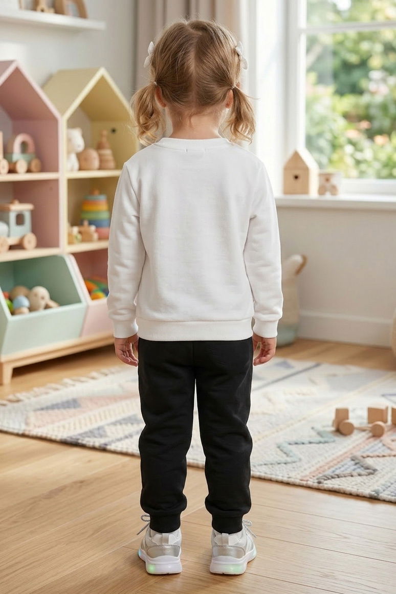 Kız Çocuk Siyah Baskılı İki İplik Çocuk Pijama Takımı - 28347-SIYAH - 2