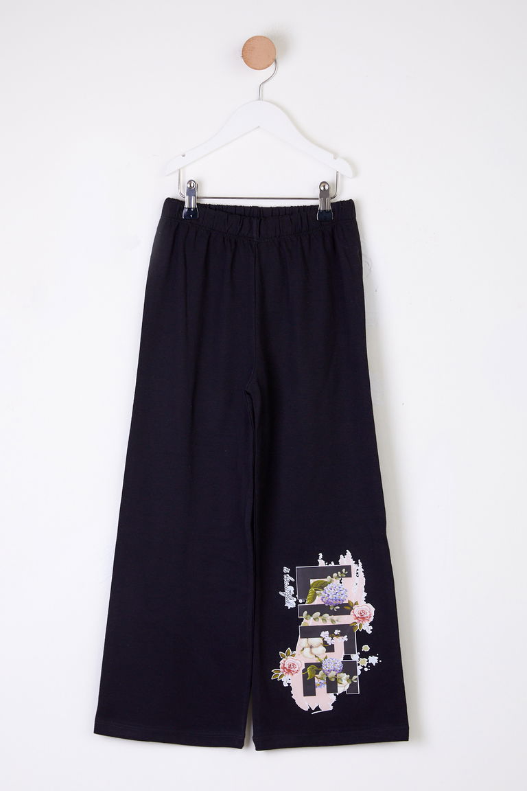 Kız Çocuk Siyah Baskılı Pijama Altı - 26090 - TOFİSA