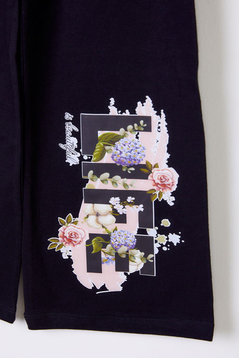 Kız Çocuk Siyah Baskılı Pijama Altı - 26090 - TOFİSA