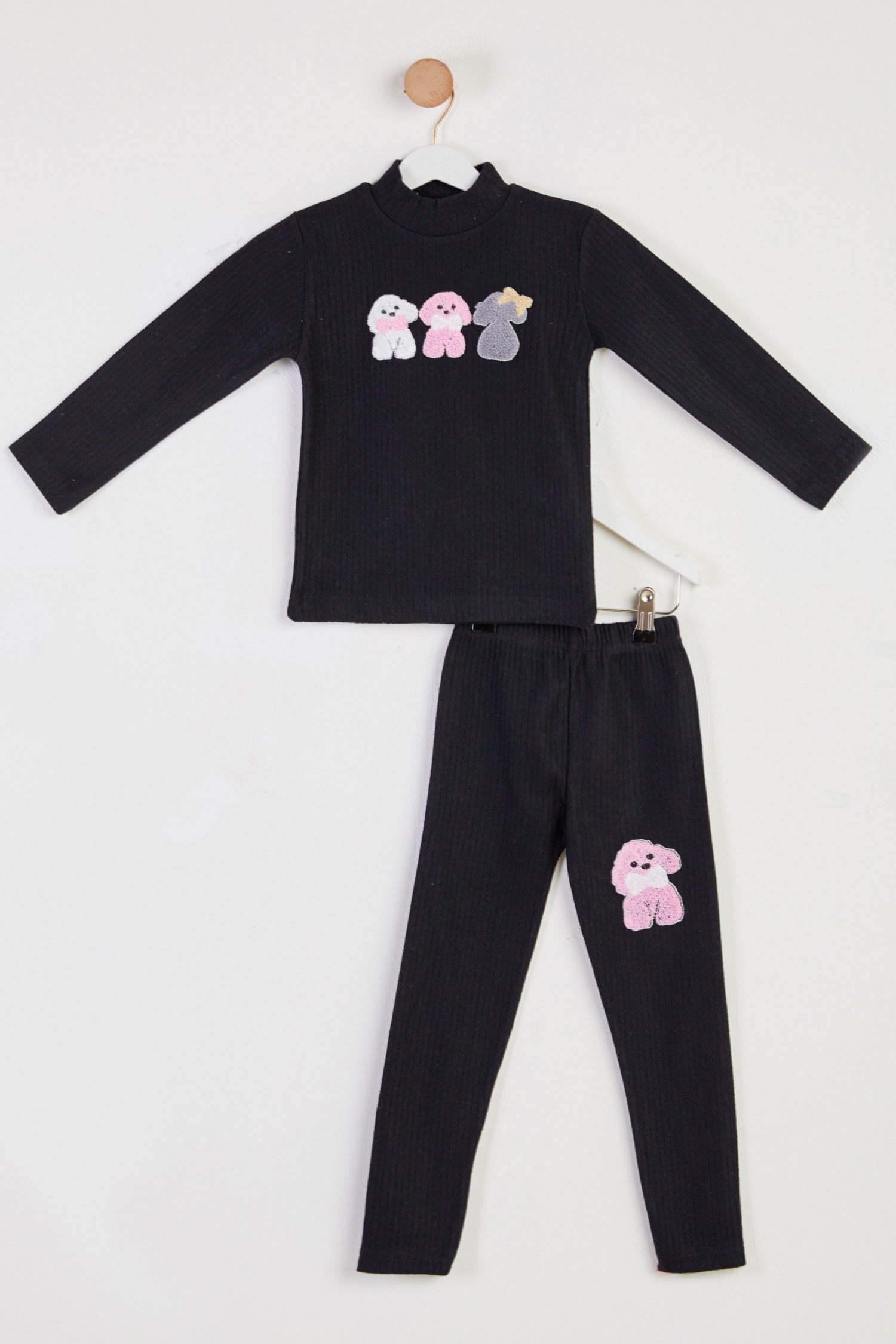 Kız Çocuk Siyah Baskılı Pijama Takımı - 26443 - 1