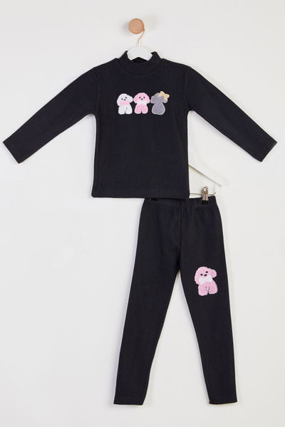 Kız Çocuk Siyah Baskılı Pijama Takımı - 26443 