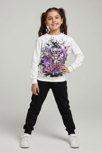 Kız Çocuk Siyah Baskılı Pijama Takımı - 28096-SIYAH 