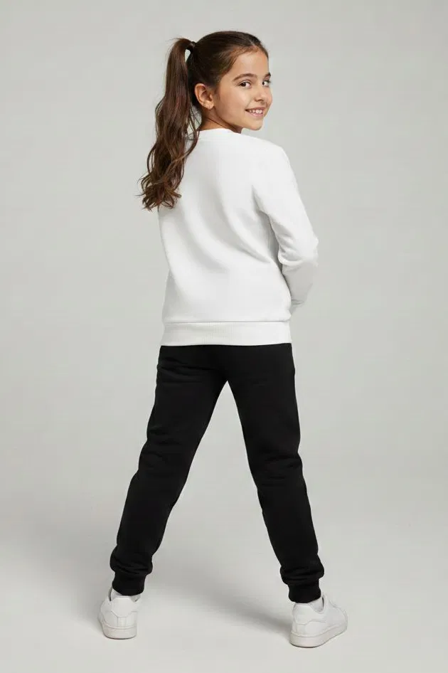 Kız Çocuk Siyah Baskılı Pijama Takımı - 28096-SIYAH - TOFİSA