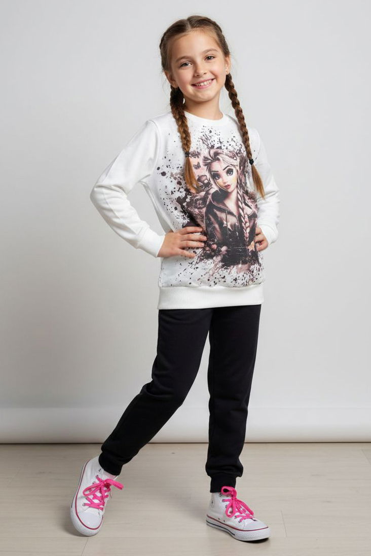 Kız Çocuk Siyah Baskılı Pijama Takımı - 28165-SIYAH - 1