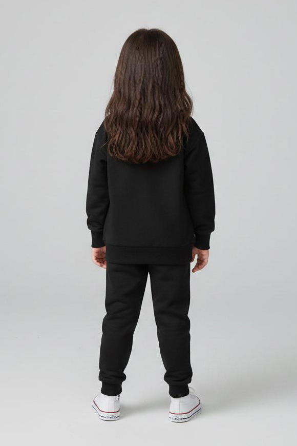 Kız Çocuk Siyah Baskılı Pijama Takımı - 28177-SIYAH - TOFİSA