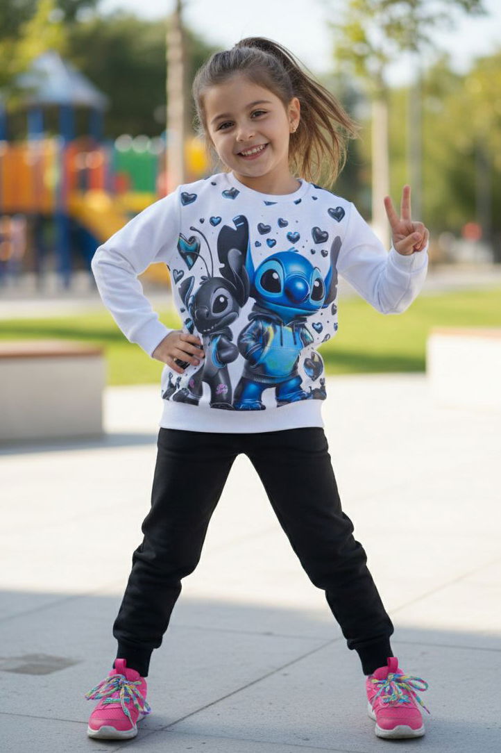 Kız Çocuk Siyah Baskılı Pijama Takımı - 28246-SIYAH - 1