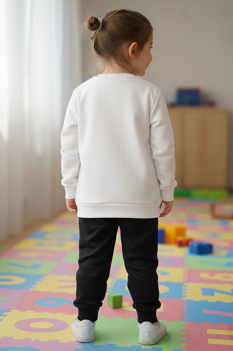 Kız Çocuk Siyah Baskılı Şardonlu Pijama Takımı - 28236-SIYAH - 2