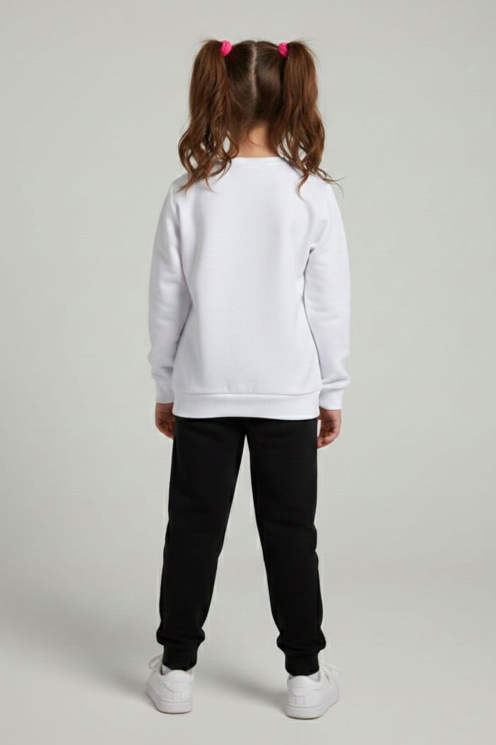 Kız Çocuk Siyah Baskılı Şardonlu Pijama Takımı - 28237-SIYAH - 2