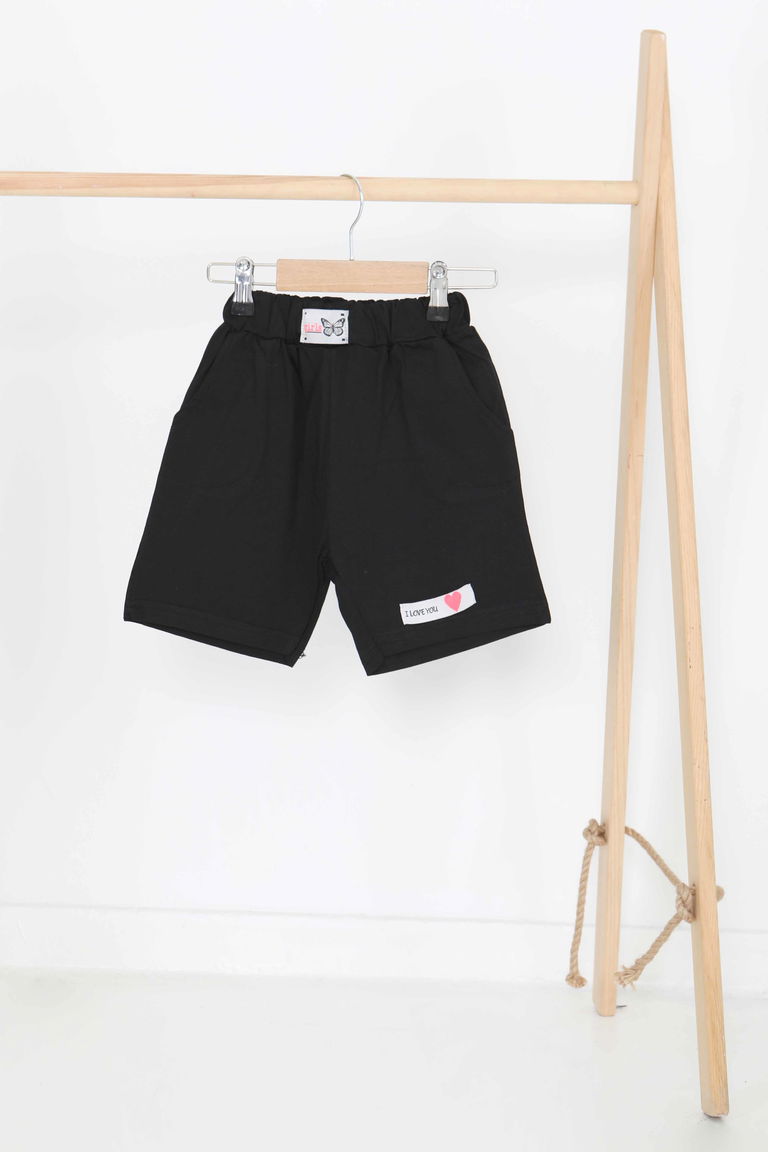 Kız Çocuk Siyah Baskılı Şort - 27333 - TOFİSA