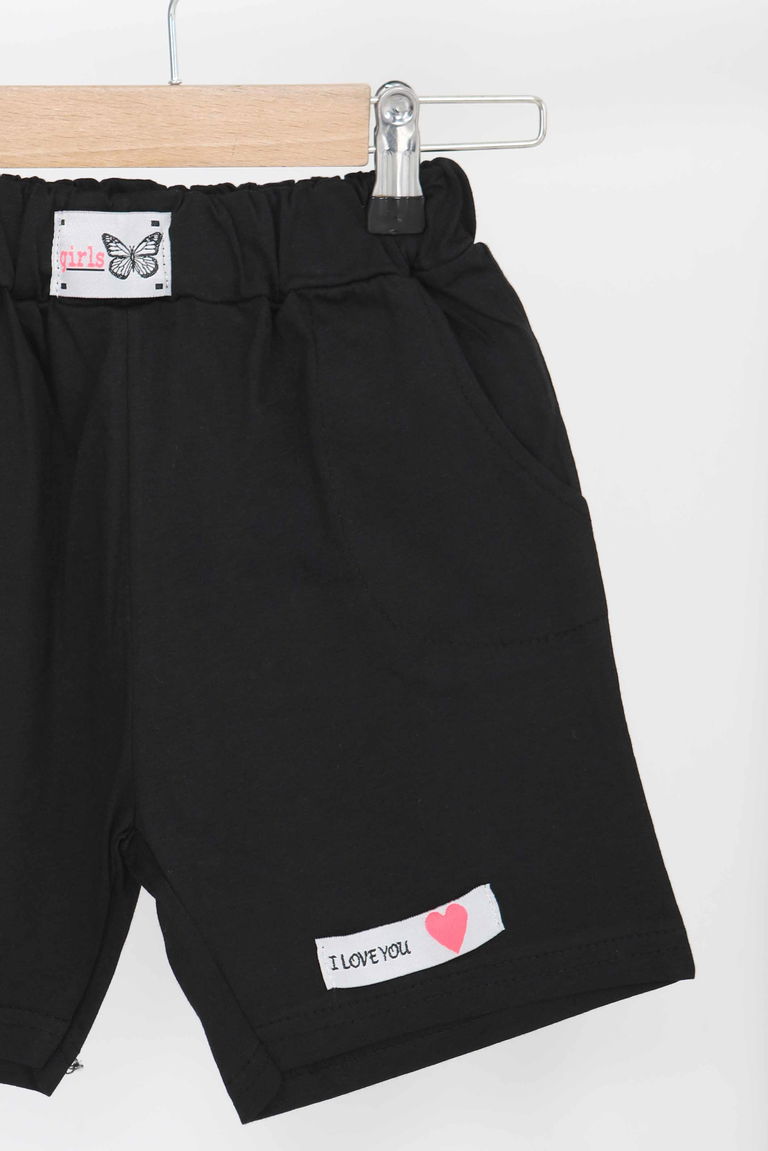 Kız Çocuk Siyah Baskılı Şort - 27333 - TOFİSA