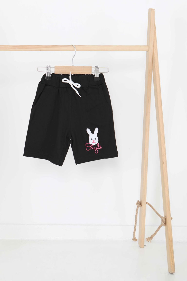 Kız Çocuk Siyah Baskılı Şort - 27334 - TOFİSA