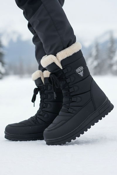 Kız Çocuk Siyah Bej İçi Peluş Suni Deri Bot - 28118-SIYAH-BEJ 