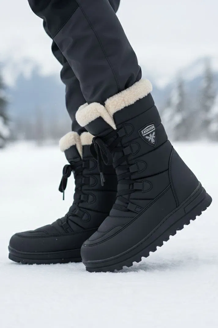 Kız Çocuk Siyah Bej İçi Peluş Suni Deri Bot - 28118-SIYAH-BEJ - TOFİSA