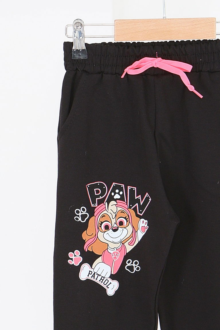 Kız Çocuk Siyah Beli Lastikli Baskılı Penye Eşofman Altı - 27689 - TOFİSA