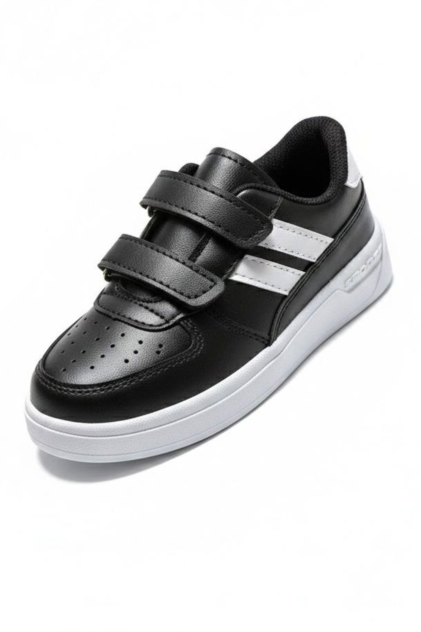 Kız Çocuk Siyah Beyaz Cırtcırtlı Işıklı Spor Ayakkabı - 28198-SIYAH-BEYAZ - 1