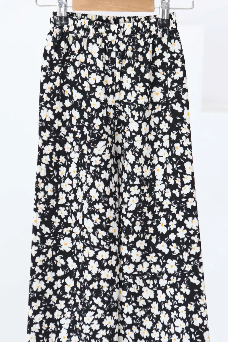 Kız Çocuk Siyah Çiçek Desenli Pantolon - 27308 - TOFİSA