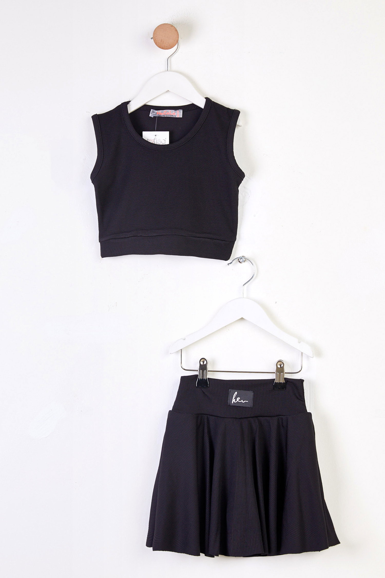 Kız Çocuk Siyah Fitilli Crop Takım - 25781 - 1